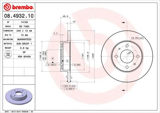 08.4932.10 BREMBO Тормозной диск (фото 1)