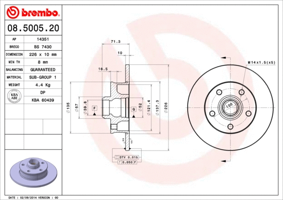 08.5005.20 BREMBO Тормозной диск (фото 1)