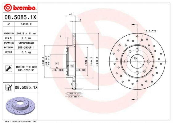 08.5085.1X BREMBO Тормозной диск (фото 1)