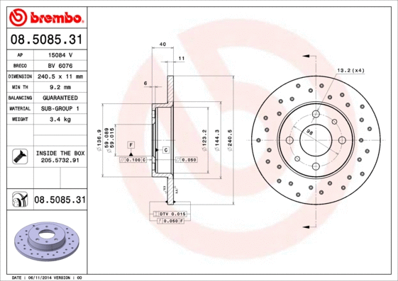 08.5085.31 BREMBO Тормозной диск (фото 1)