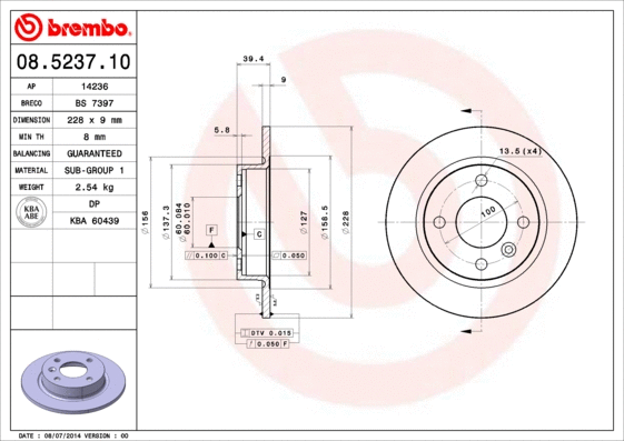 08.5237.10 BREMBO Тормозной диск (фото 1)
