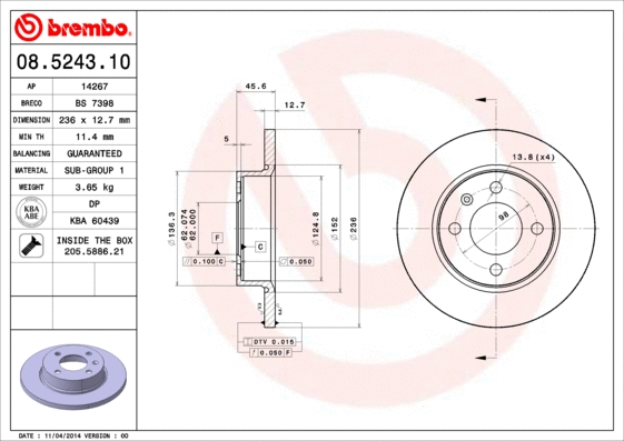 08.5243.10 BREMBO Тормозной диск (фото 1)