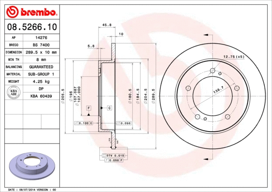 08.5266.10 BREMBO Тормозной диск (фото 1)