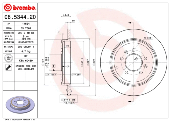 08.5344.20 BREMBO Тормозной диск (фото 1)