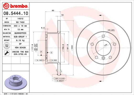 08.5444.10 BREMBO Тормозной диск (фото 1)