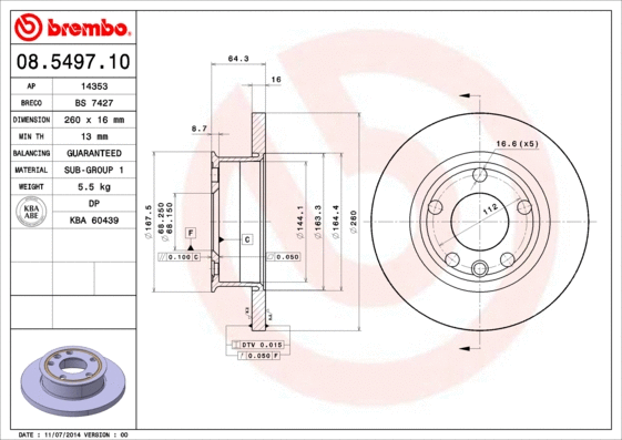 08.5497.10 BREMBO Тормозной диск (фото 1)