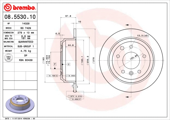 08.5530.10 BREMBO Тормозной диск (фото 1)
