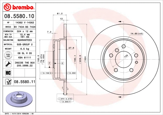 08.5580.10 BREMBO Тормозной диск (фото 1)