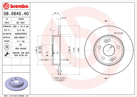 08.5645.40 BREMBO Тормозной диск (фото 1)