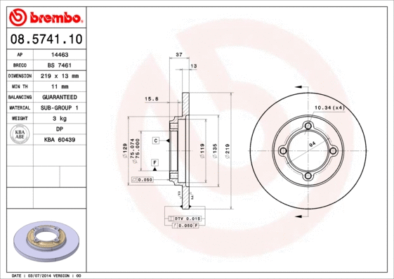08.5741.10 BREMBO Тормозной диск (фото 1)