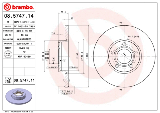 08.5747.11 BREMBO Тормозной диск (фото 1)