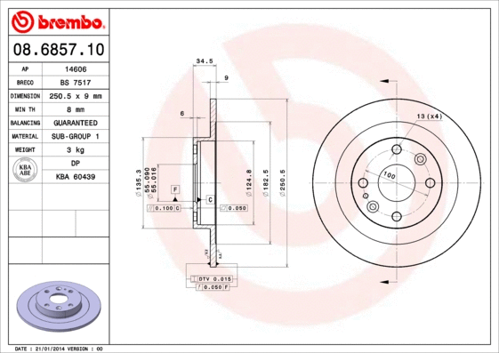 08.6857.10 BREMBO Тормозной диск (фото 1)
