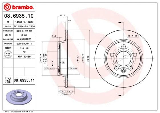 08.6935.10 BREMBO Тормозной диск (фото 1)