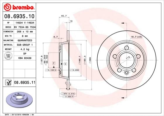 08.6935.11 BREMBO Тормозной диск (фото 1)