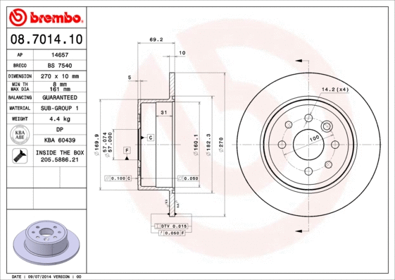 08.7014.10 BREMBO Тормозной диск (фото 1)