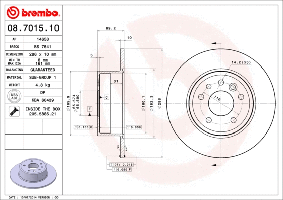 08.7015.10 BREMBO Тормозной диск (фото 1)