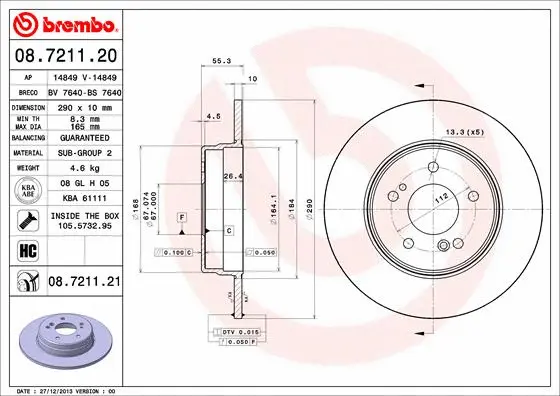 08.7211.20 BREMBO Тормозной диск (фото 1)