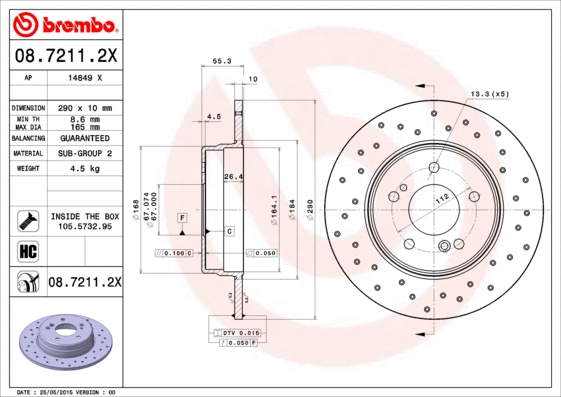 08.7211.2X BREMBO Тормозной диск (фото 1)