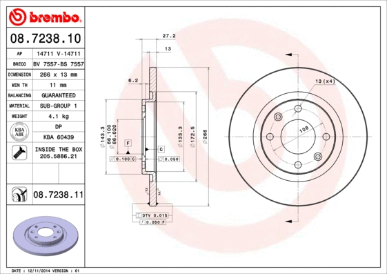 08.7238.10 BREMBO Тормозной диск (фото 1)