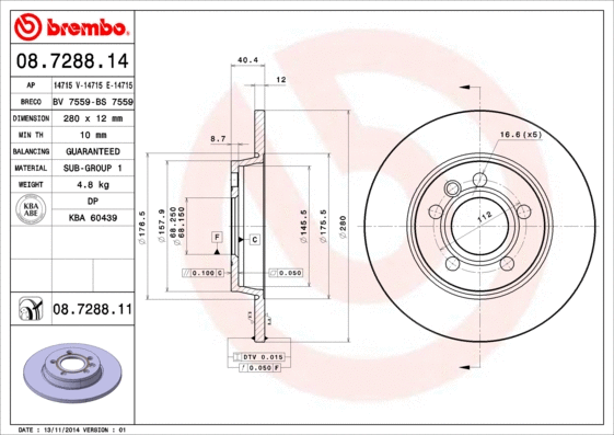 08.7288.14 BREMBO Тормозной диск (фото 1)