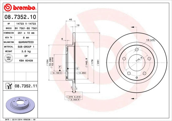 08.7352.10 BREMBO Тормозной диск (фото 1)