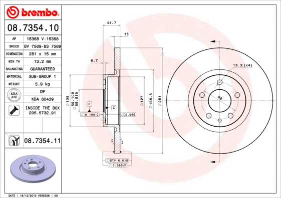 08.7354.10 BREMBO Тормозной диск (фото 1)