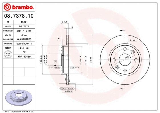 08.7378.10 BREMBO Тормозной диск (фото 1)