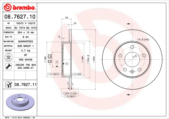 08.7627.11 BREMBO Тормозной диск (фото 1)