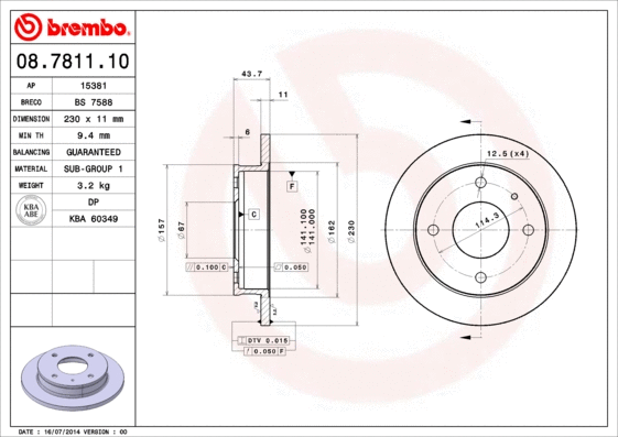 08.7811.10 BREMBO Тормозной диск (фото 1)