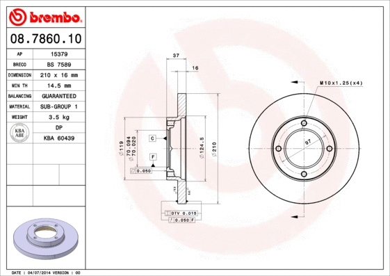 08.7860.10 BREMBO Тормозной диск (фото 1)