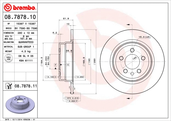 08.7878.11 BREMBO Тормозной диск (фото 1)