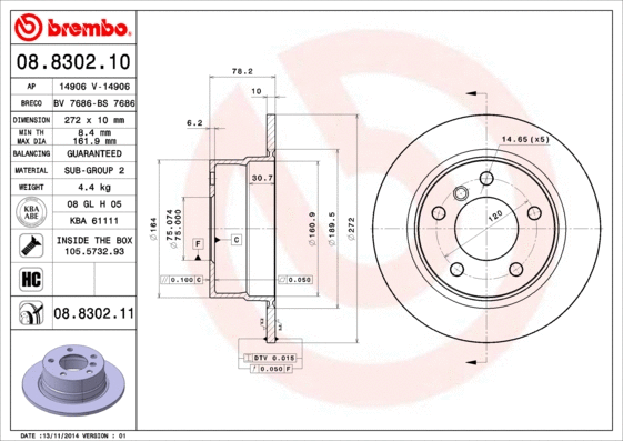 08.8302.10 BREMBO Тормозной диск (фото 1)