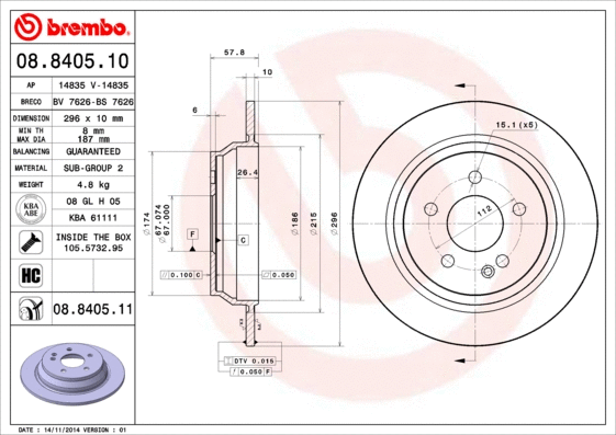 08.8405.10 BREMBO Тормозной диск (фото 1)