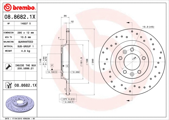 08.8682.1X BREMBO Тормозной диск (фото 1)