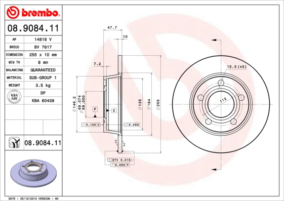 08.9084.11 BREMBO Тормозной диск (фото 1)