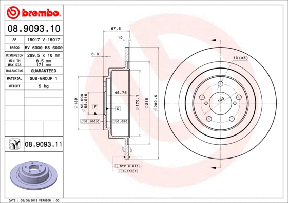 08.9093.10 BREMBO Тормозной диск (фото 1)