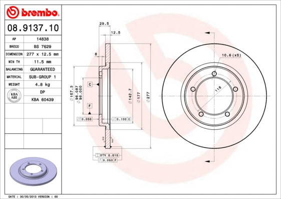 08.9137.10 BREMBO Тормозной диск (фото 1)