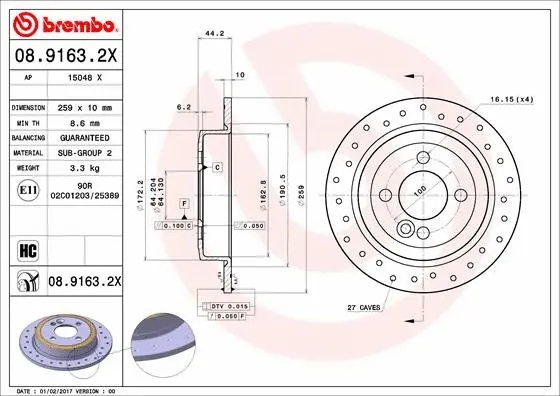 08.9163.2X BREMBO Тормозной диск (фото 1)