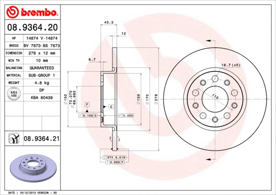 08.9364.20 BREMBO Тормозной диск (фото 1)