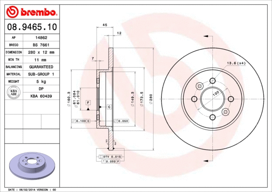 08.9465.10 BREMBO Тормозной диск (фото 1)