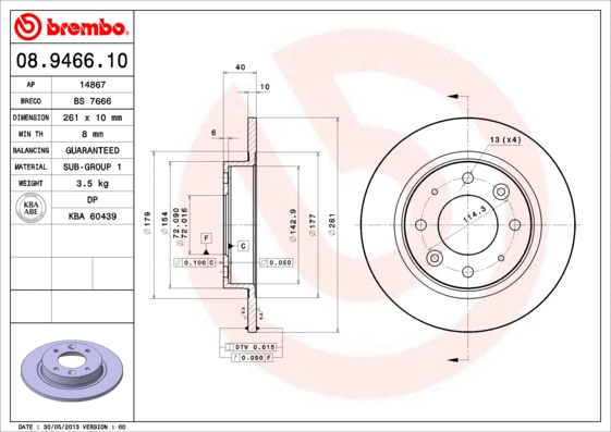 08.9466.10 BREMBO Тормозной диск (фото 1)