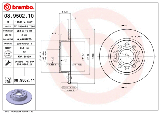 08.9502.11 BREMBO Тормозной диск (фото 1)