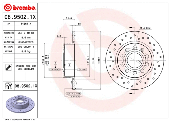 08.9502.1X BREMBO Тормозной диск (фото 1)