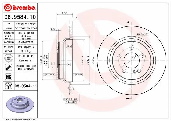 08.9584.10 BREMBO Тормозной диск (фото 1)