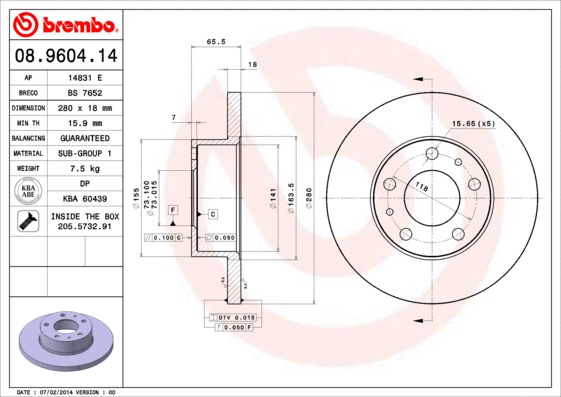 08.9604.14 BREMBO Тормозной диск (фото 1)