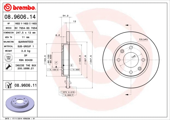 08.9606.11 BREMBO Тормозной диск (фото 1)