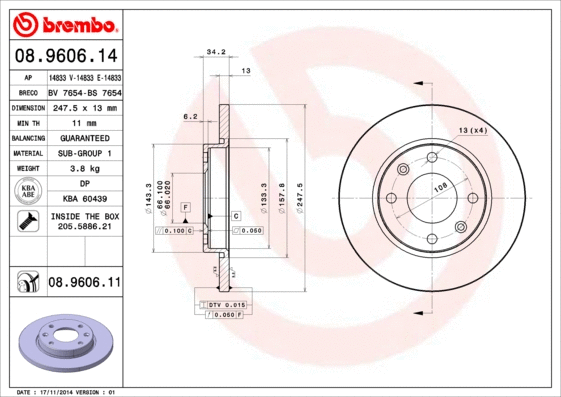 08.9606.14 BREMBO Тормозной диск (фото 1)