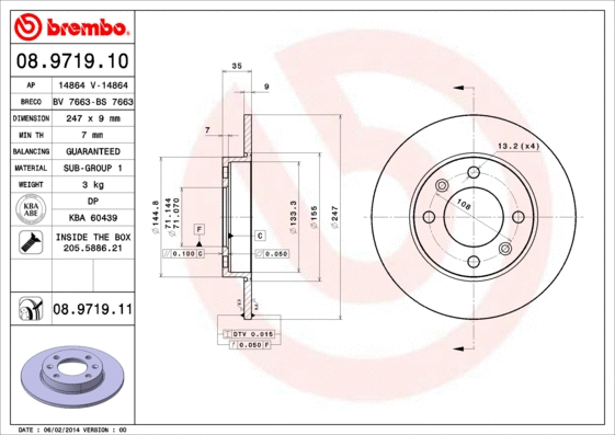 08.9719.10 BREMBO Тормозной диск (фото 1)