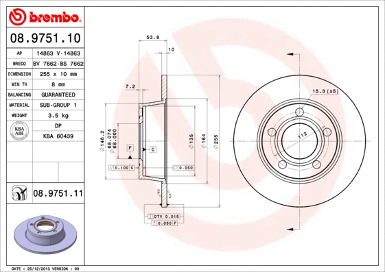 08.9751.10 BREMBO Тормозной диск (фото 1)