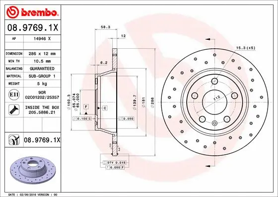 08.9769.1X BREMBO Тормозной диск (фото 1)